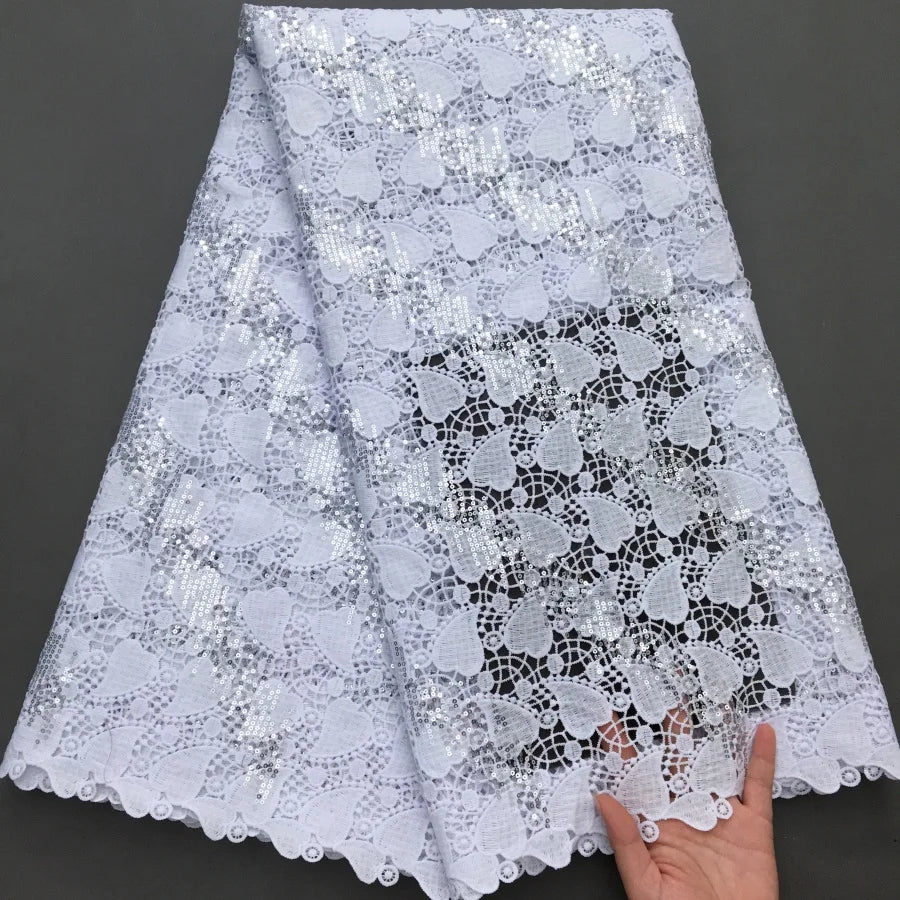 SJD Lace African Sequins Guipure Lace Fabric Water Soluble