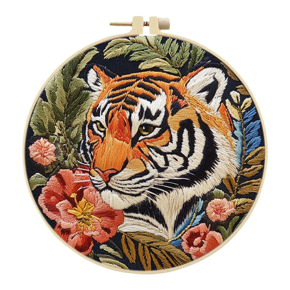 Alloet Tiger Stamped Cross Stitch Kit With Hoop Thread