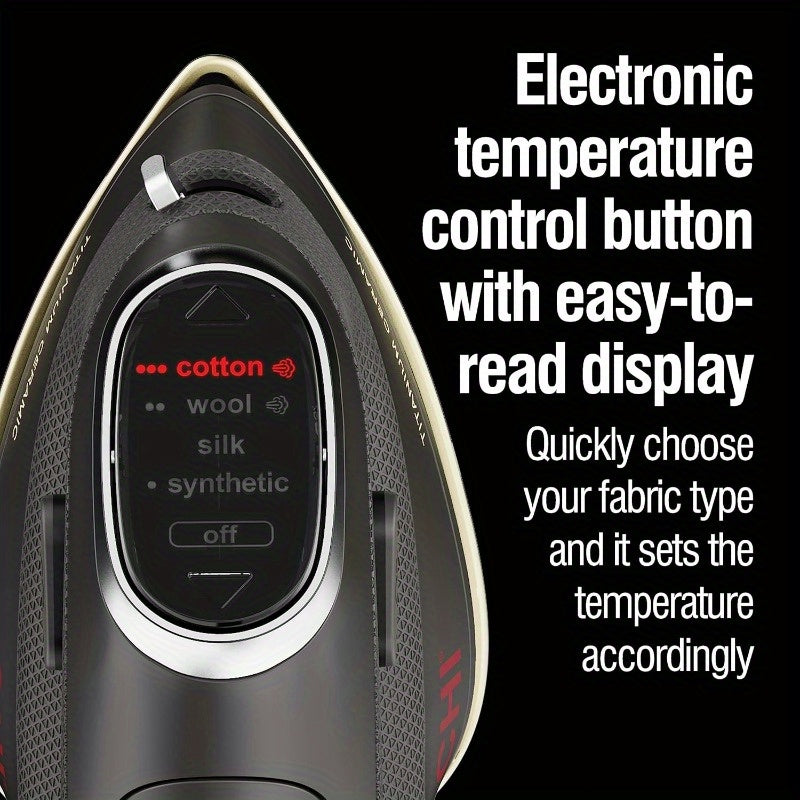 1000W XL Portable Mini Steam Iron with Titanium Ceramic Soleplate, 3-Way Auto Shut-Off, 10 Cord, Digital Display & Adjustable Temperature Control - Compact Travel Design for Clothes, Sewing, Crafting - Black, Portable Steam I