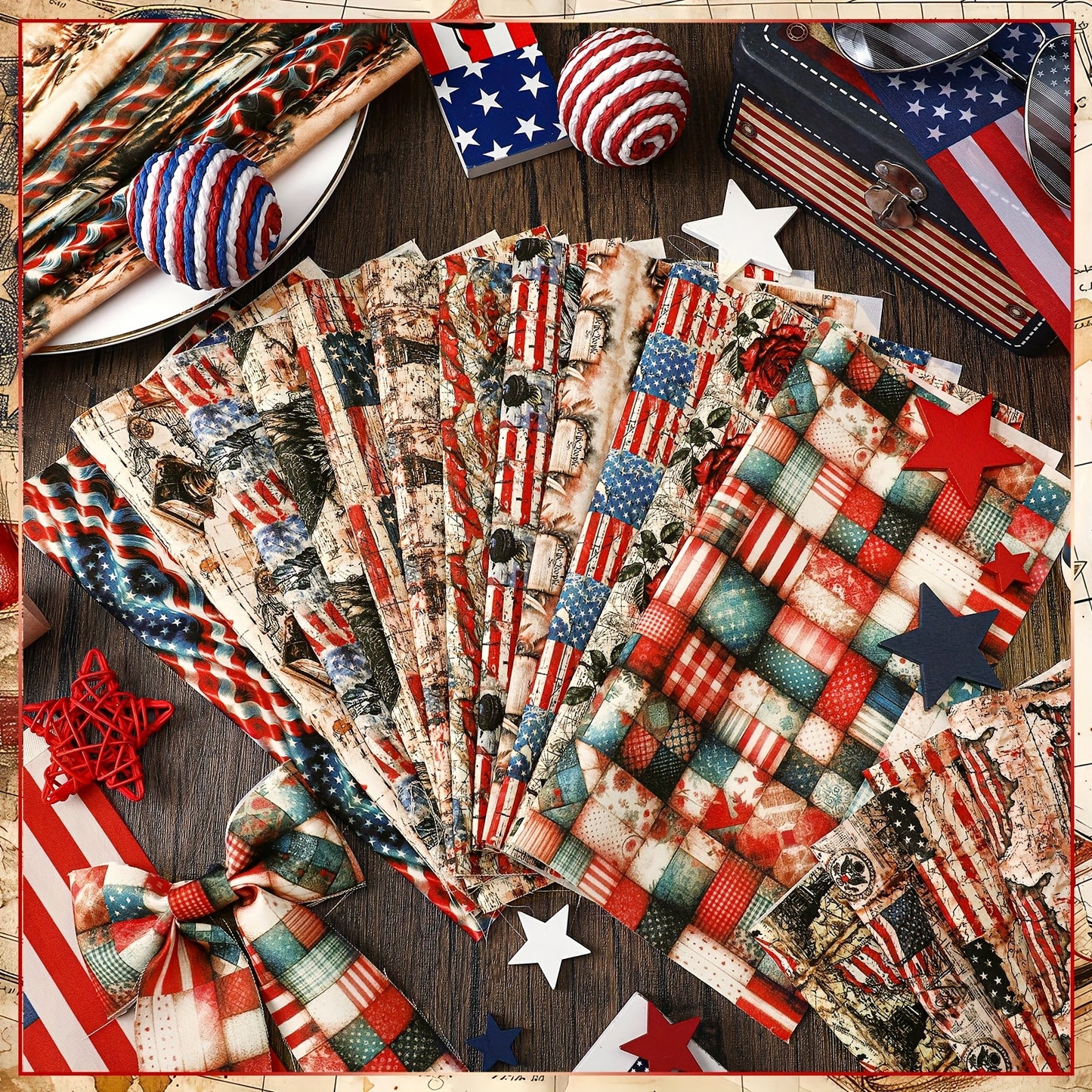 Patelai Patriotic Quilt Fabric Squares American Flag