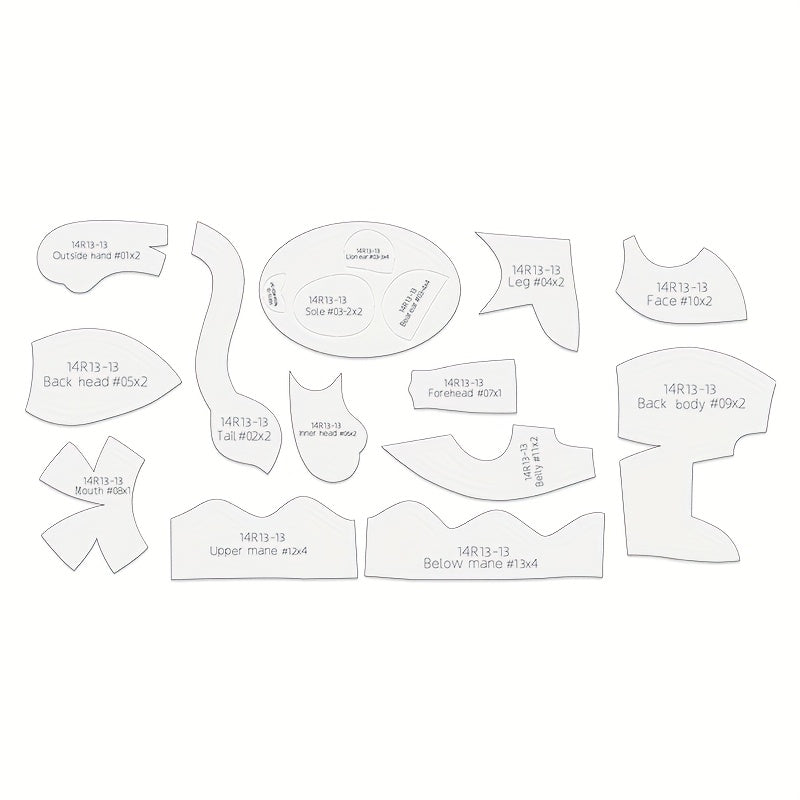 13pcs Lion & Bear Dual-Purpose Sewing Templates - Transparent PET Plastic Stencils for DIY Doll Making, Handmade Crafts, Birthday & Holiday Gifts with English Instructions, Floral Patterns, Precise Cutting, Craft Supplies, Gi