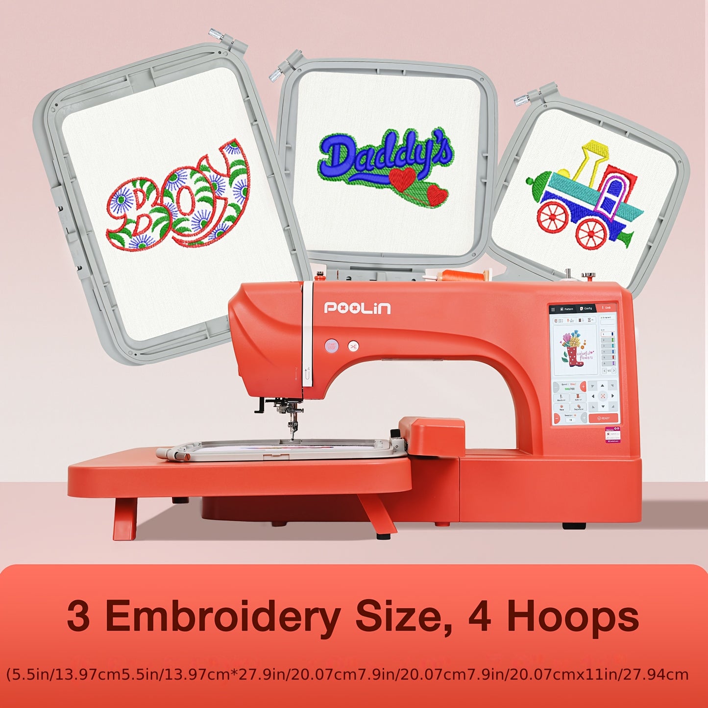 POOLIN Computerized Embroidery Machine with LCD Touchscreen