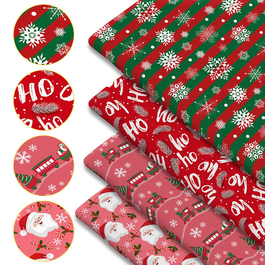 Festive Christmas Snowflake Santa Print Polyester Fabric