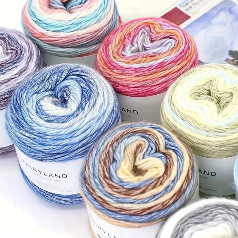 Gradient Rainbow Wool Polyester Cake Yarn Kit 600g Handmade