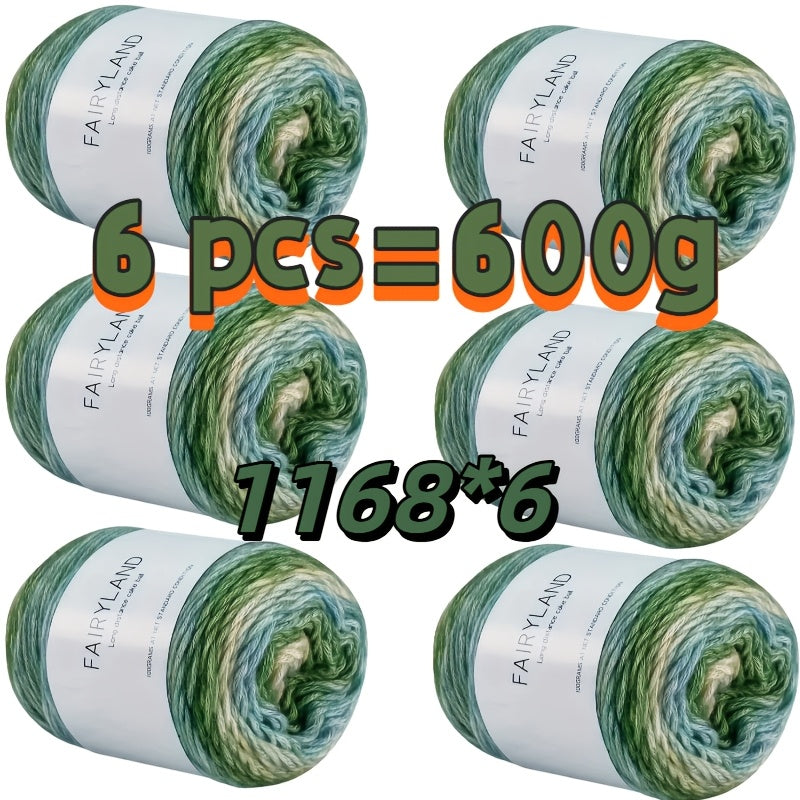 Gradient Rainbow Wool Polyester Cake Yarn Kit 600g Handmade