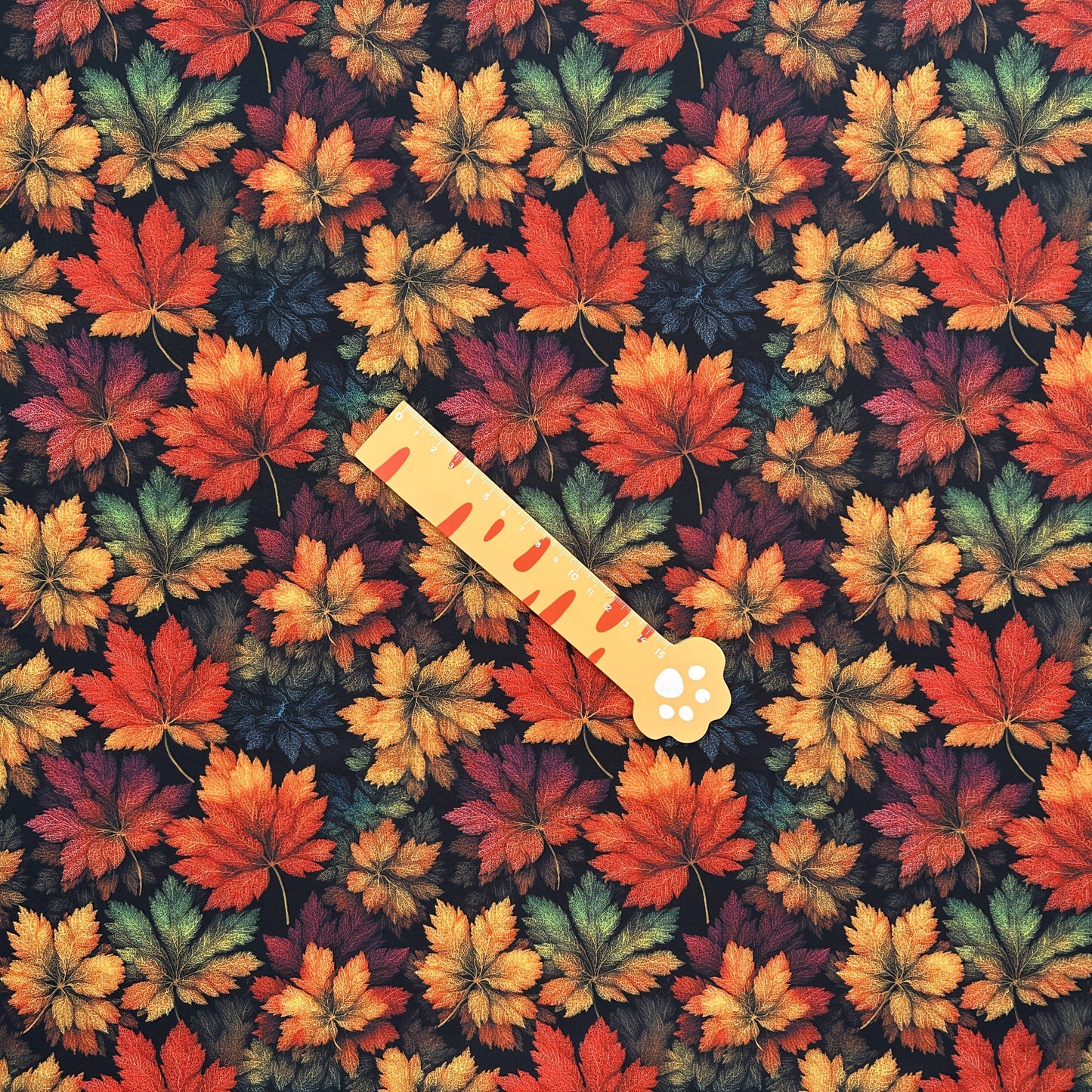 Leaf Themed Printed Fabric With Dark Maple Leaves Pattern