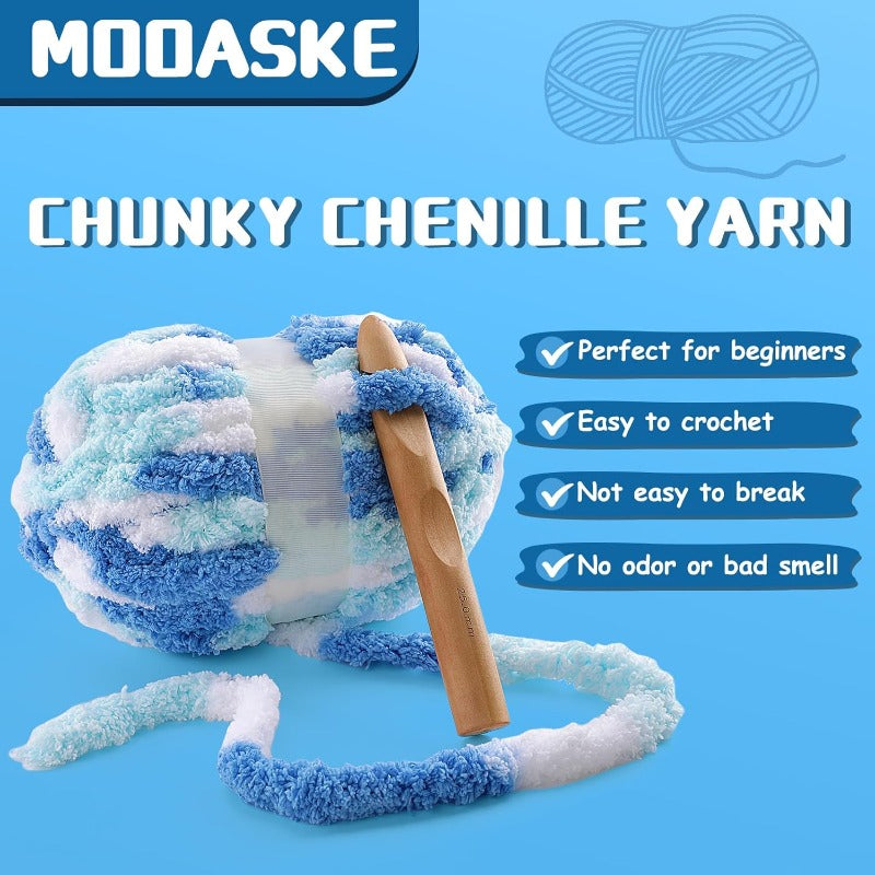 8pcs Chunky Chenille Yarn - Super Bulky Fluffy Yarn for Hand Knitting & Crocheting, 227 Yds per Skein (61.6oz Total), Soft Warm Winter Knitting Yarn for Blankets, Hats, Scarves - Black, White, Grey - Easy-Clean Durable Craft