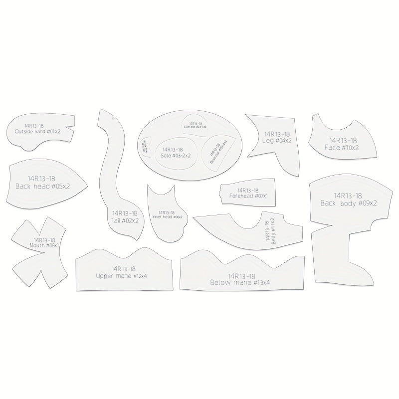 13pcs Lion & Bear Dual-Purpose Sewing Templates - Transparent PET Plastic Stencils for DIY Doll Making, Handmade Crafts, Birthday & Holiday Gifts with English Instructions, Floral Patterns, Precise Cutting, Craft Supplies, Gi