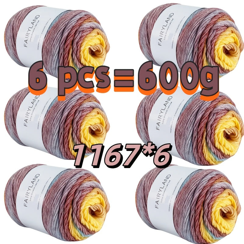 Gradient Rainbow Wool Polyester Cake Yarn Kit 600g Handmade