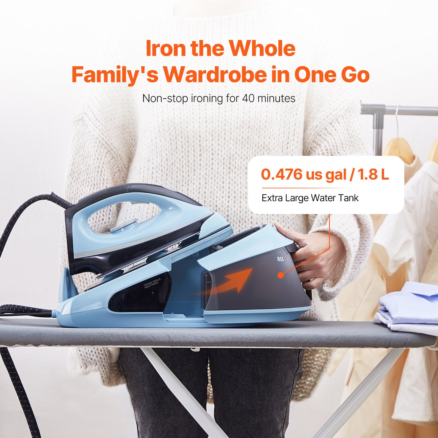 VEVOR Steam Station Iron 1700W With 1.8L Water Tank