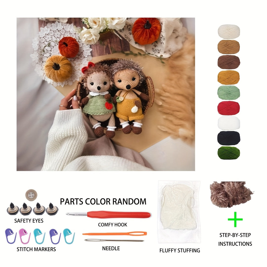 Two Hedgehog Couple Crochet Kit With Instructions And Yarn