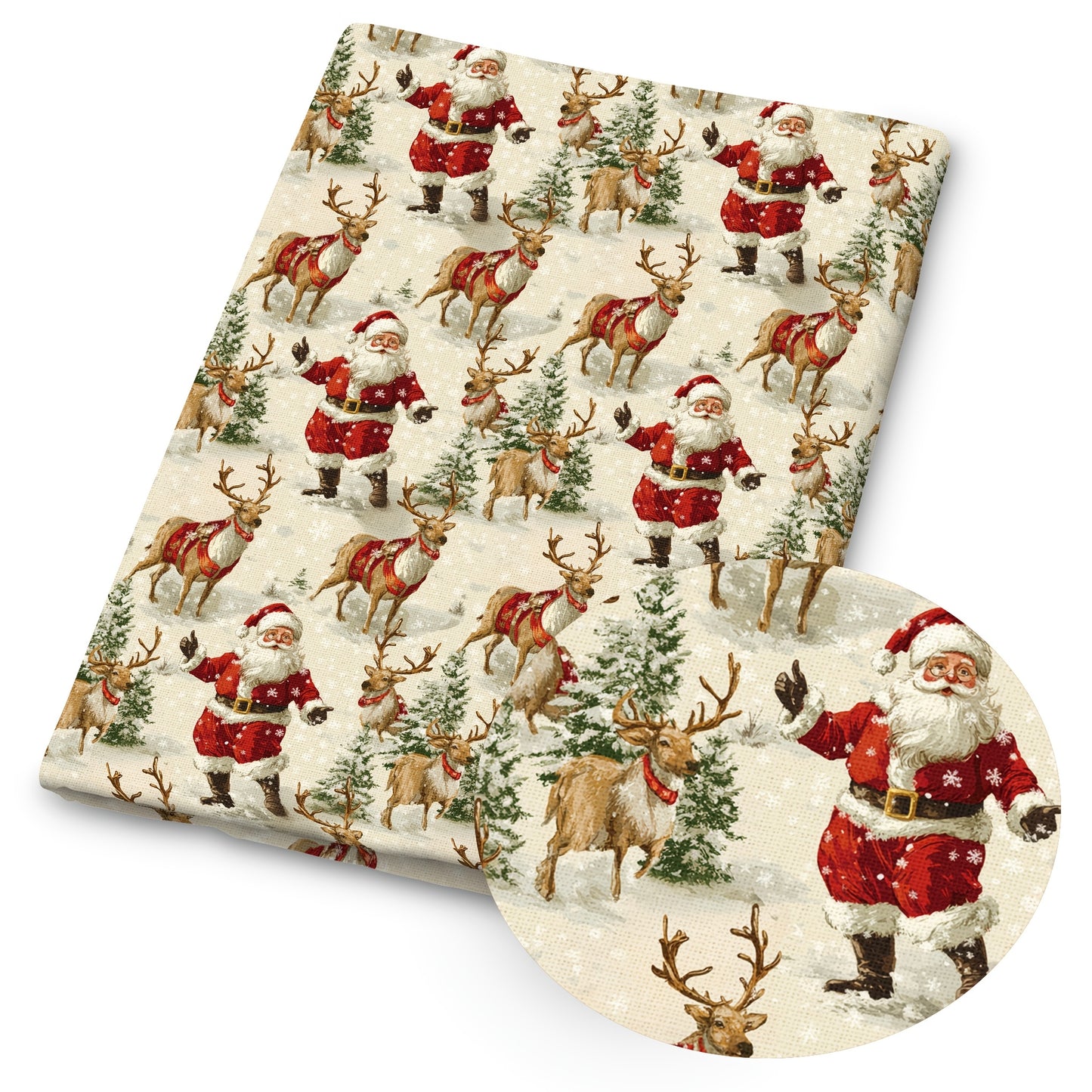 Christmas Quilt Fabric Polyester Forest Animals Santa