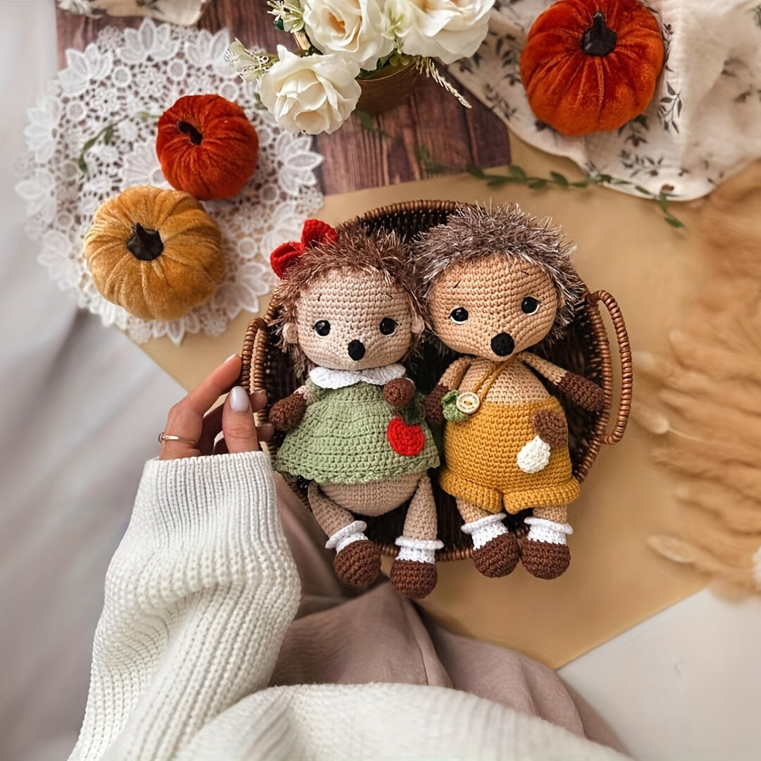 Two Hedgehog Couple Crochet Kit With Instructions And Yarn