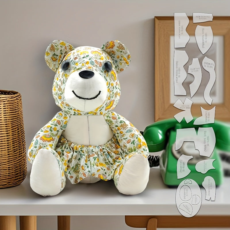 13pcs Lion & Bear Dual-Purpose Sewing Templates - Transparent PET Plastic Stencils for DIY Doll Making, Handmade Crafts, Birthday & Holiday Gifts with English Instructions, Floral Patterns, Precise Cutting, Craft Supplies, Gi
