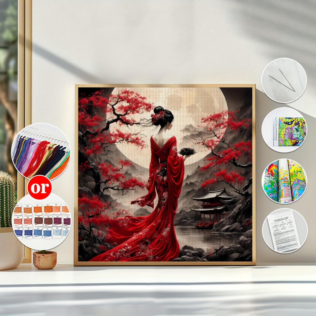 1pc frameless 40x40cm/15.7x15.7-inch 11CT/14CT printed cross stitch DIY kit, elegant ladies, suitable for relaxing DIY cross stitch sets for adult beginners, including printing canvas, needles, threads, drawings, and instruct
