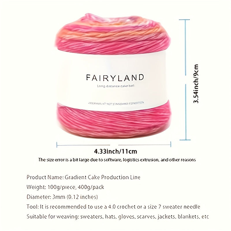 Gradient Rainbow Wool Polyester Cake Yarn Kit 600g Handmade