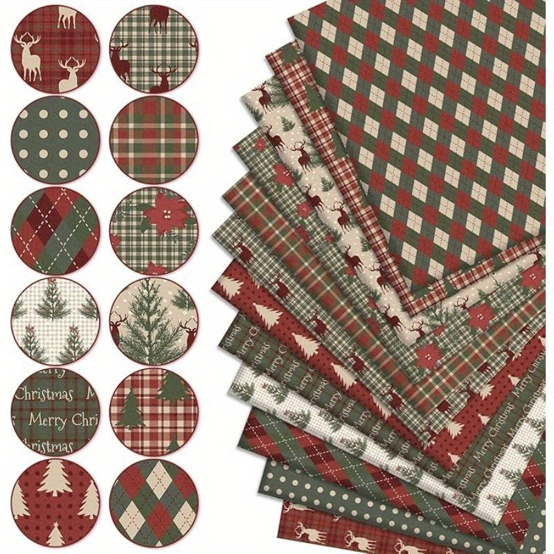 Christmas Patchwork Fabric Strips Set 10pcs For DIY Crafts