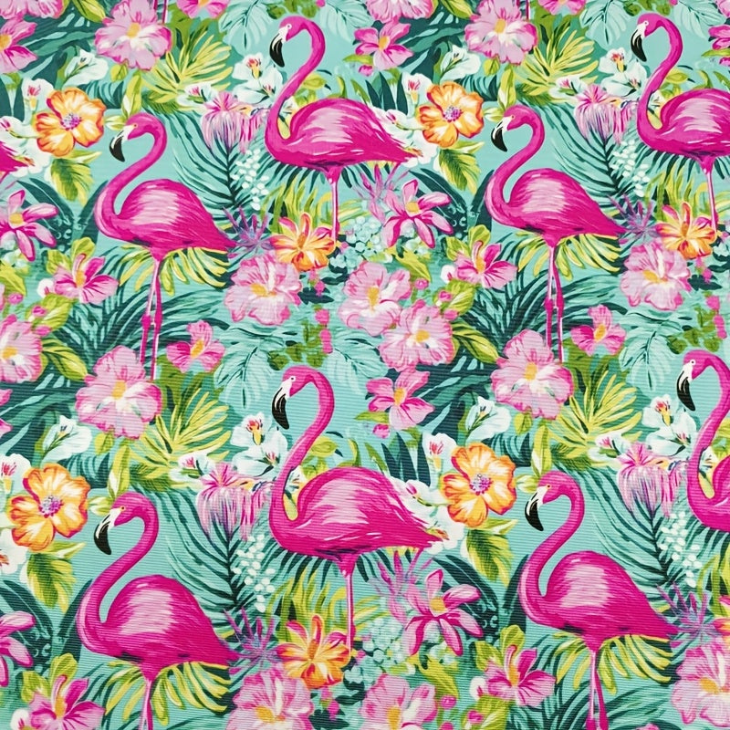 Tropical Flamingo Floral Print Stretch Fabric Precut