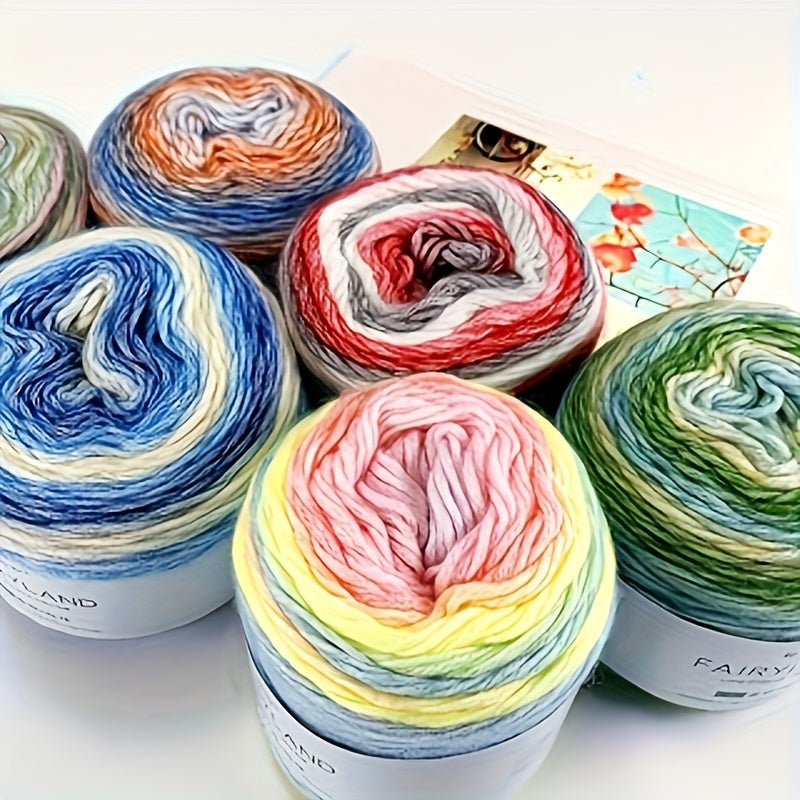 Gradient Rainbow Wool Polyester Cake Yarn Kit 600g Handmade
