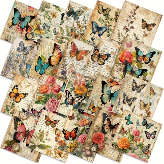 20Pcs Vintage Butterfly Fabric Squares Patchwork Multicolor