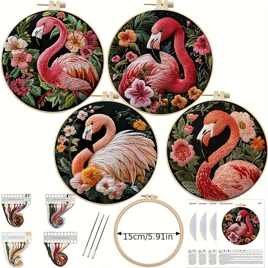 Flamingo and Flower Embroidery Kit for Adults and Beginners