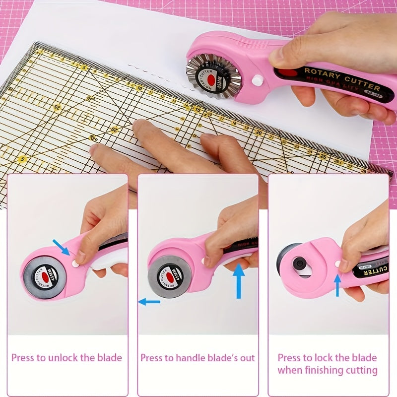 Rotary Cutter With Extra Blades For Fabric And Quilting