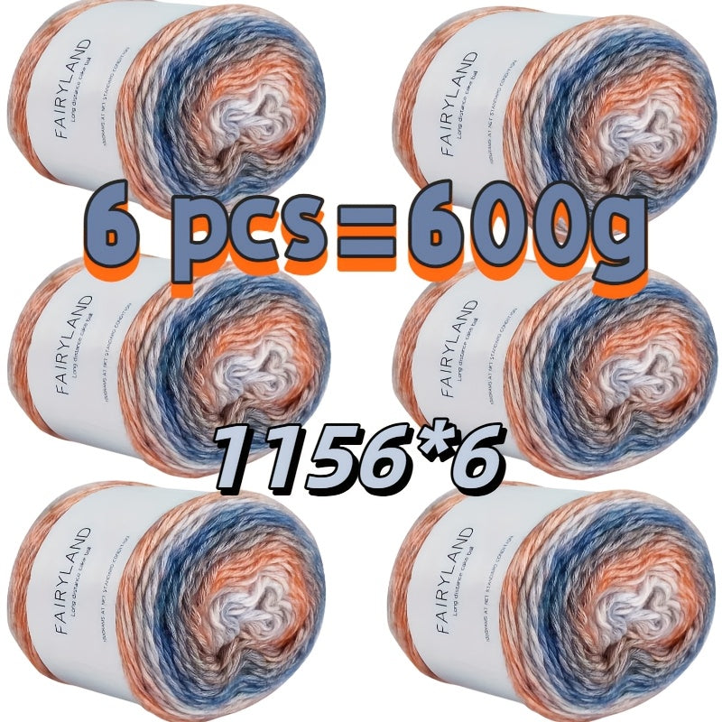 Gradient Rainbow Wool Polyester Cake Yarn Kit 600g Handmade