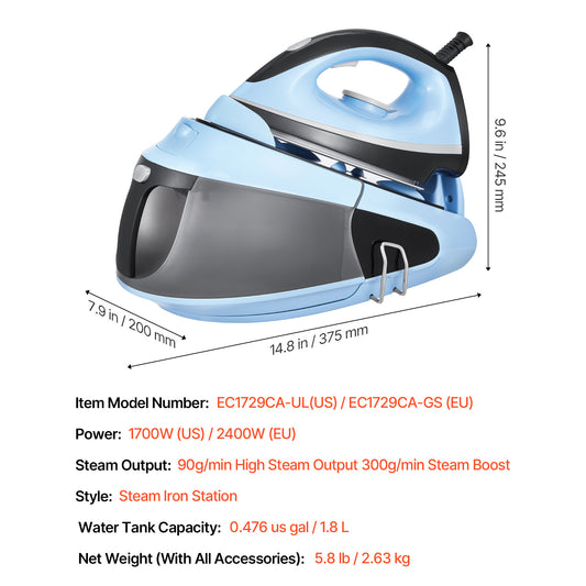 VEVOR Steam Station Iron 1700W With 1.8L Water Tank