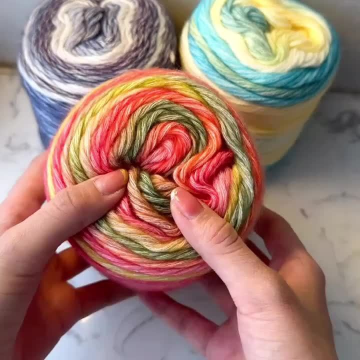 Gradient Rainbow Wool Polyester Cake Yarn Kit 600g Handmade