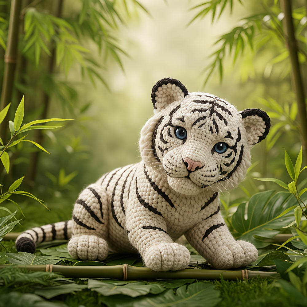 1 Set of Challenging Amigurumi White Tiger and Rare Black Tiger Crochet Patterns, Suitable for Those with Crochet Basics, Four Colors to Choose From