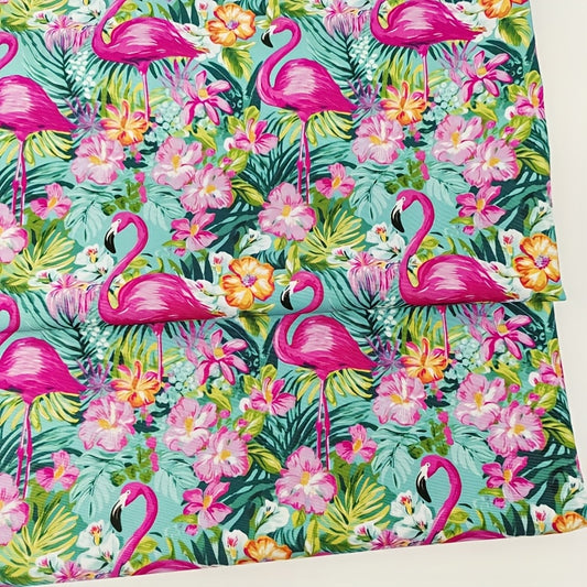 Tropical Flamingo Floral Print Stretch Fabric Precut