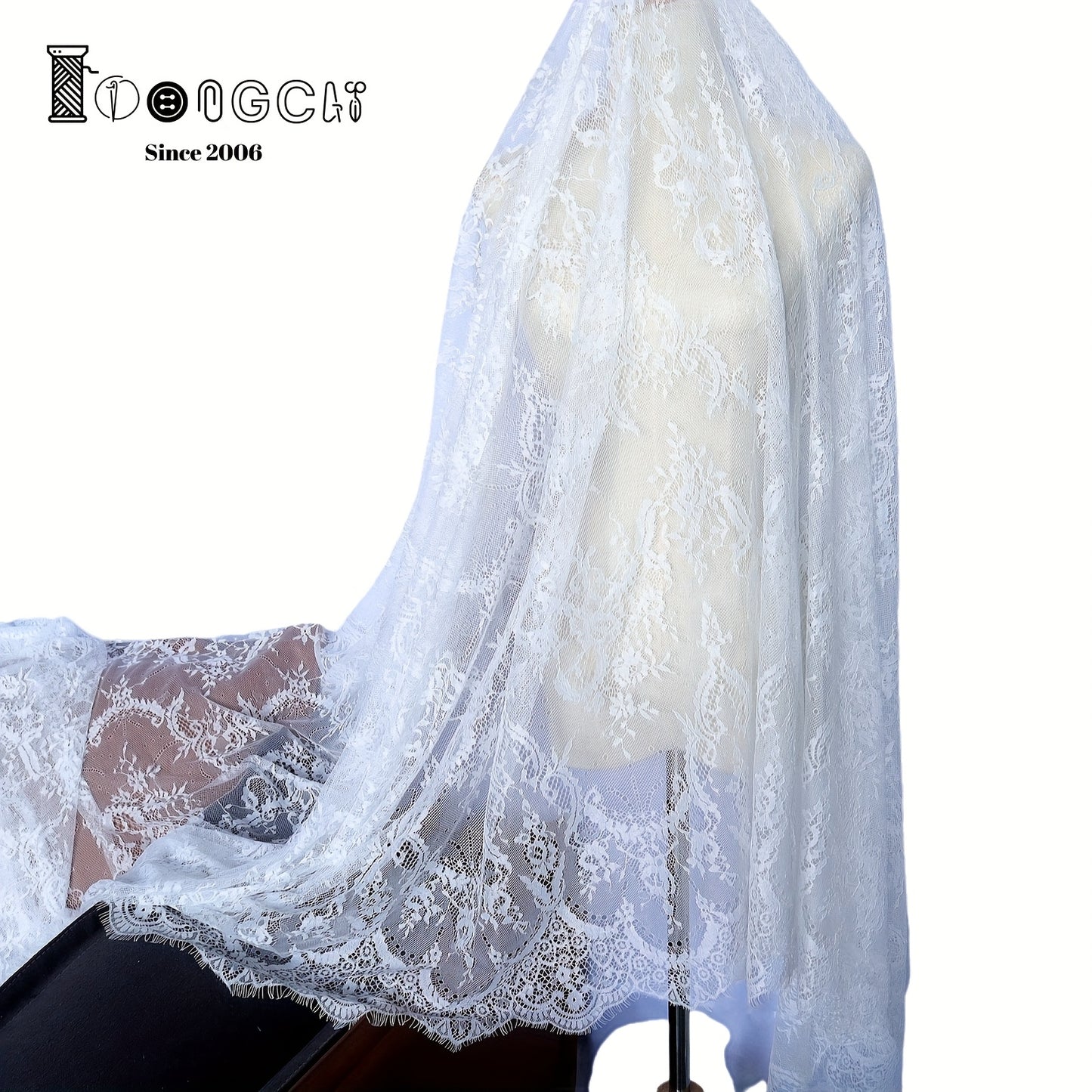 IDONGCAI Soft Chantilly Lace Floral Nylon Fabric By The Yard
