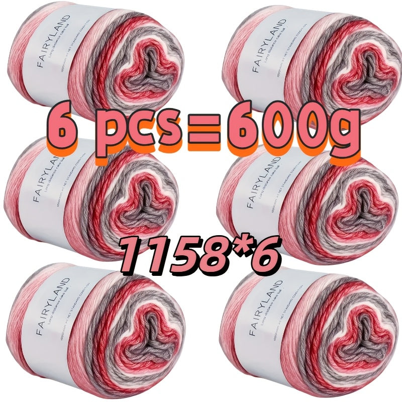 Gradient Rainbow Wool Polyester Cake Yarn Kit 600g Handmade