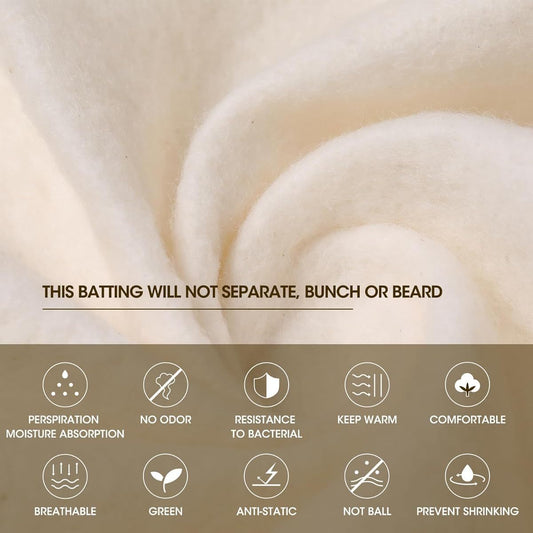Extra Large Queen Size (59x79 Inches) Natural Cotton Batting - Extra Wide & Long Warm Soft Insulating Quilt Filling for Bedspread, Craft, Quilting - Beige/White//Black - Ideal for Modern & Traditional Bedding - Sewing & Knitt