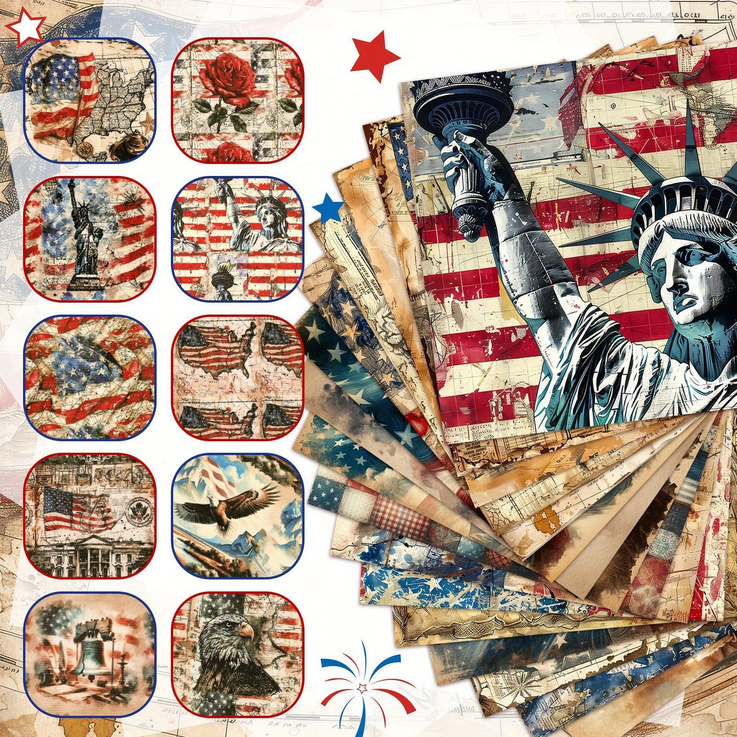 Patelai Patriotic Quilt Fabric Squares American Flag