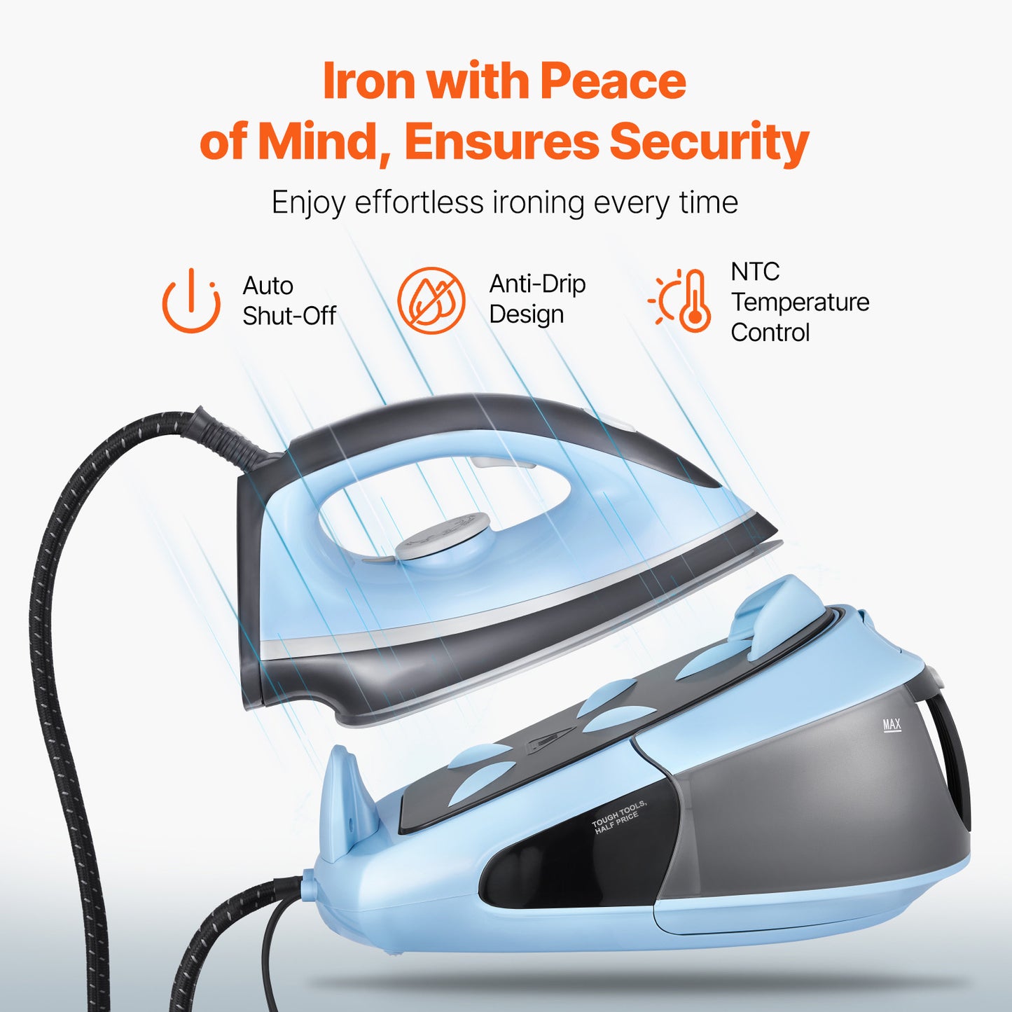 VEVOR Steam Station Iron 1700W With 1.8L Water Tank